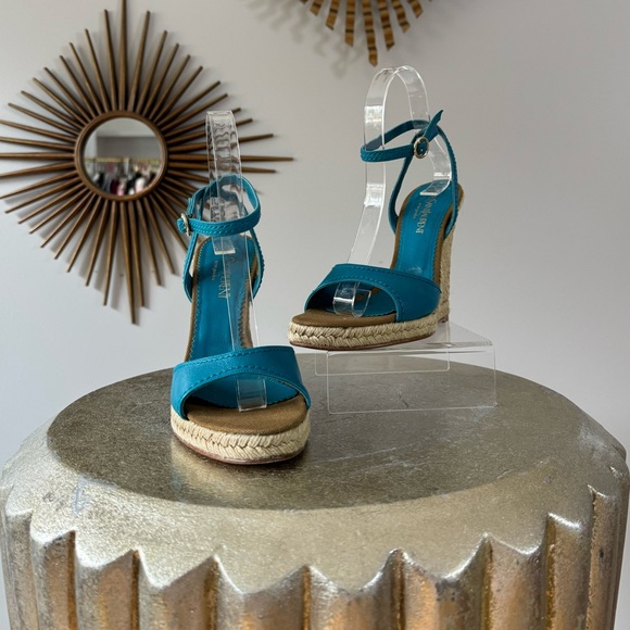 YSL - Blue Espadrille Wedge Sandals - Picture 1 of 10
